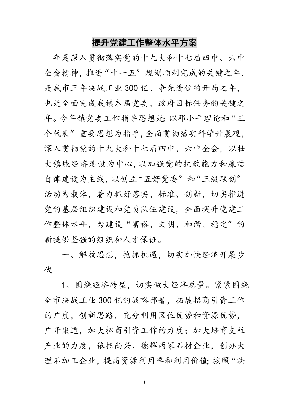 2023年提升党建工作整体水平计划范文.doc_第1页