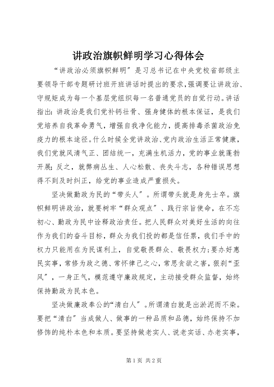 2023年讲政治旗帜鲜明学习心得体会.docx_第1页