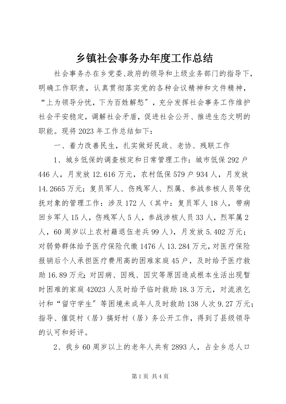 2023年乡镇社会事务办年度工作总结.docx_第1页