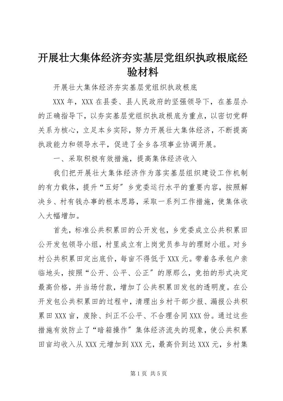 2023年发展壮大集体经济夯实基层党组织执政基础经验材料.docx_第1页