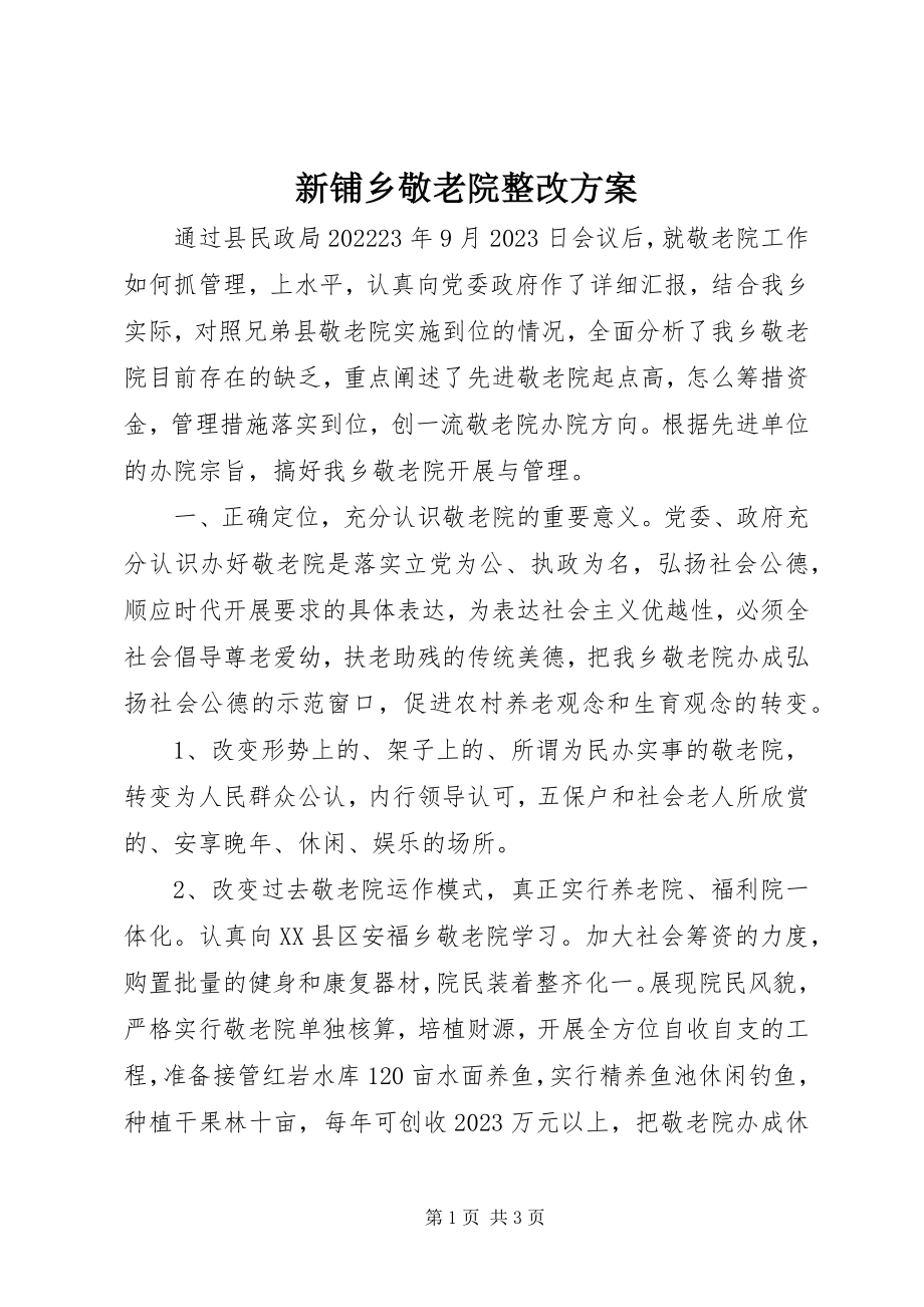 2023年新铺乡敬老院整改方案.docx_第1页