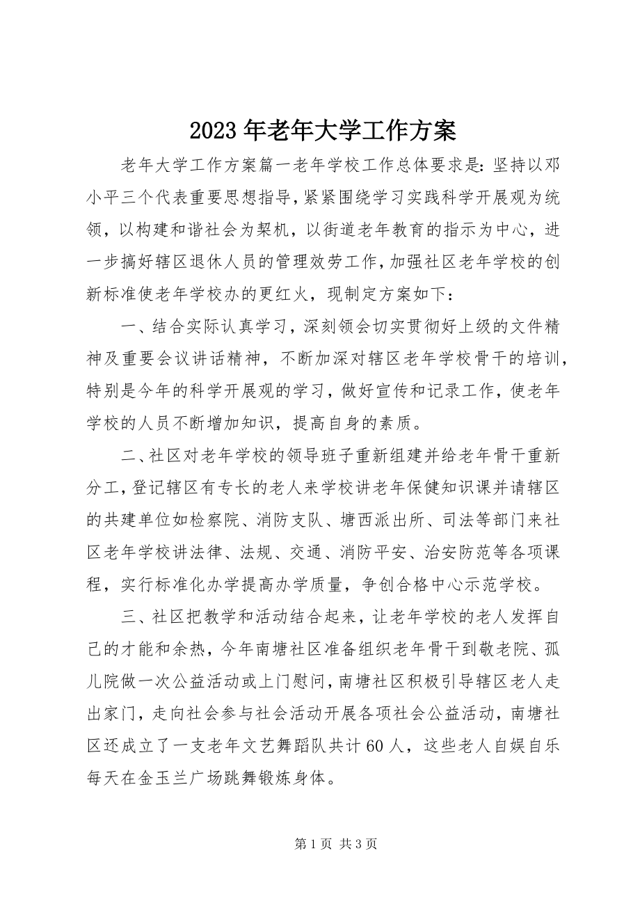 2023年老大学工作计划.docx_第1页