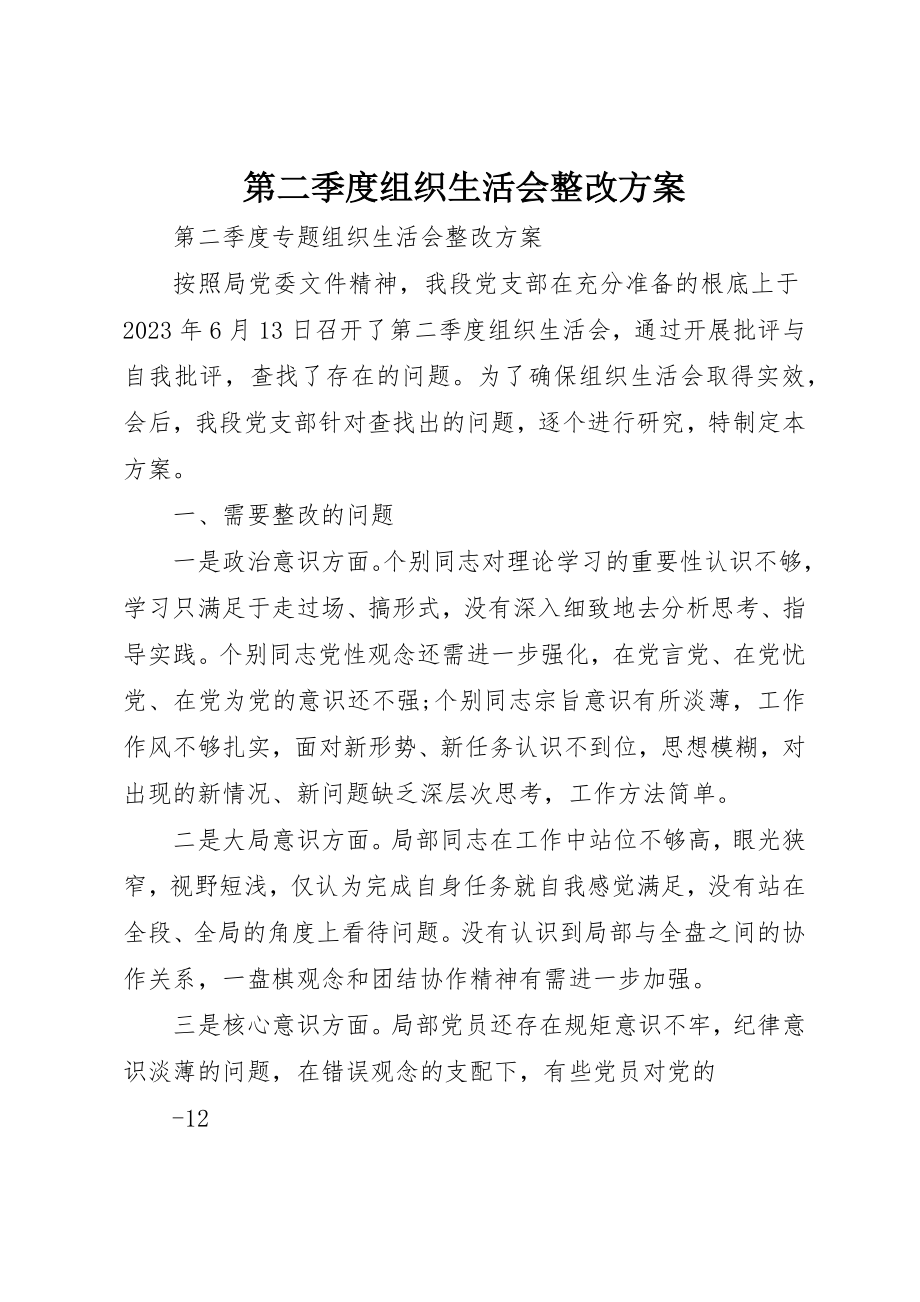 2023年第二季度组织生活会整改方案新编.docx_第1页