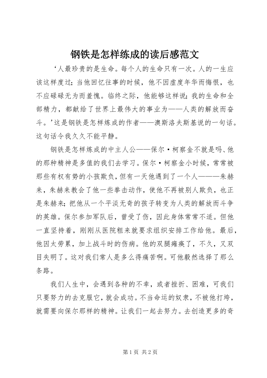 2023年钢铁是怎样练成的读后感2.docx_第1页