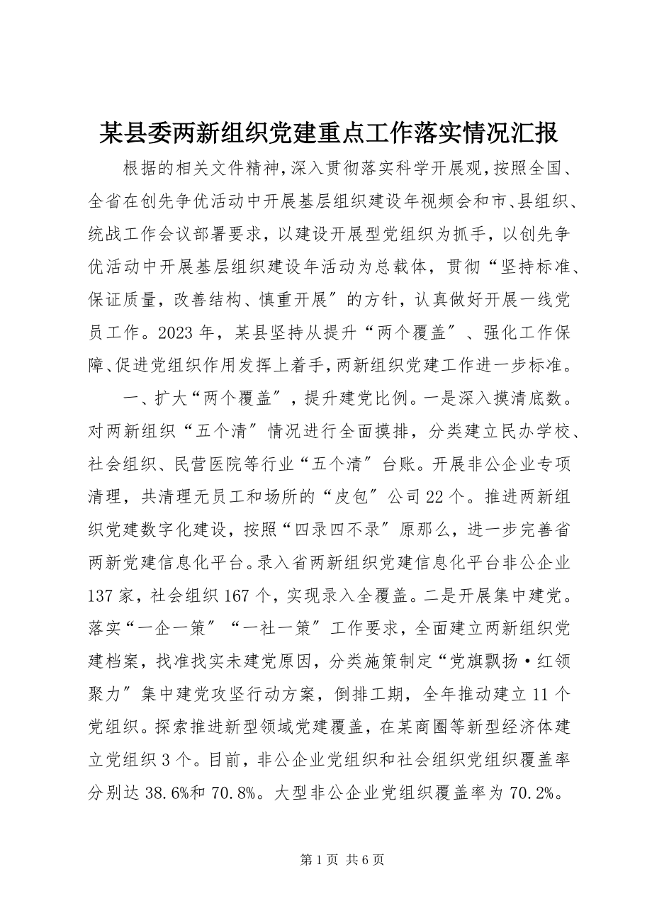 2023年xx县委两新组织党建重点工作落实情况汇报.docx_第1页