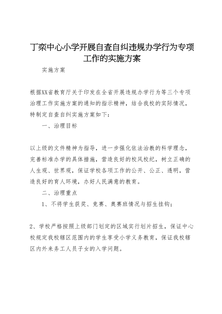 2023年丁栾中心小学开展自查自纠违规办学行为专项工作的实施方案.doc_第1页