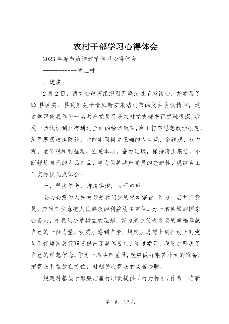 2023年农村干部学习心得体会.docx_第1页