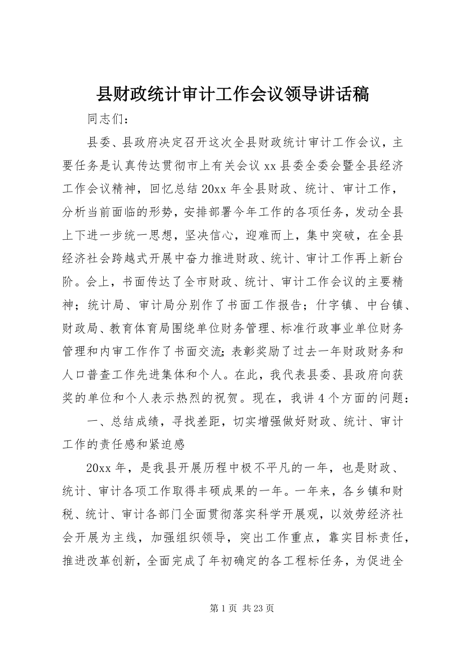 2023年县财政统计审计工作会议领导致辞稿.docx_第1页