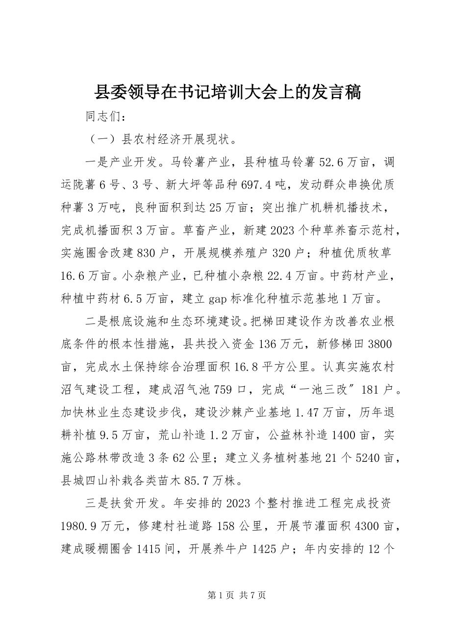 2023年县委领导在书记培训大会上的讲话稿.docx_第1页