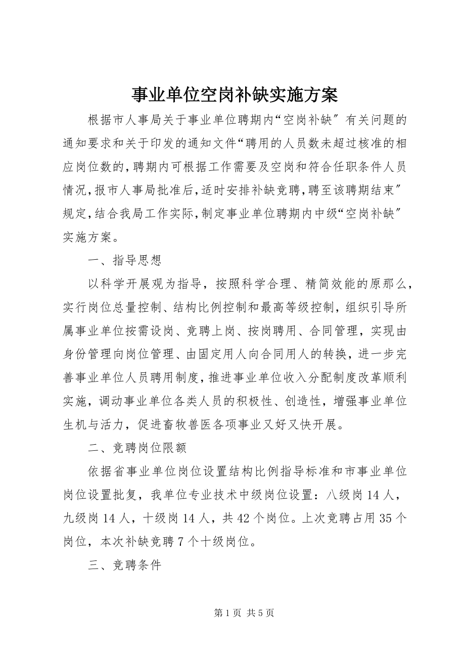 2023年事业单位空岗补缺实施方案.docx_第1页