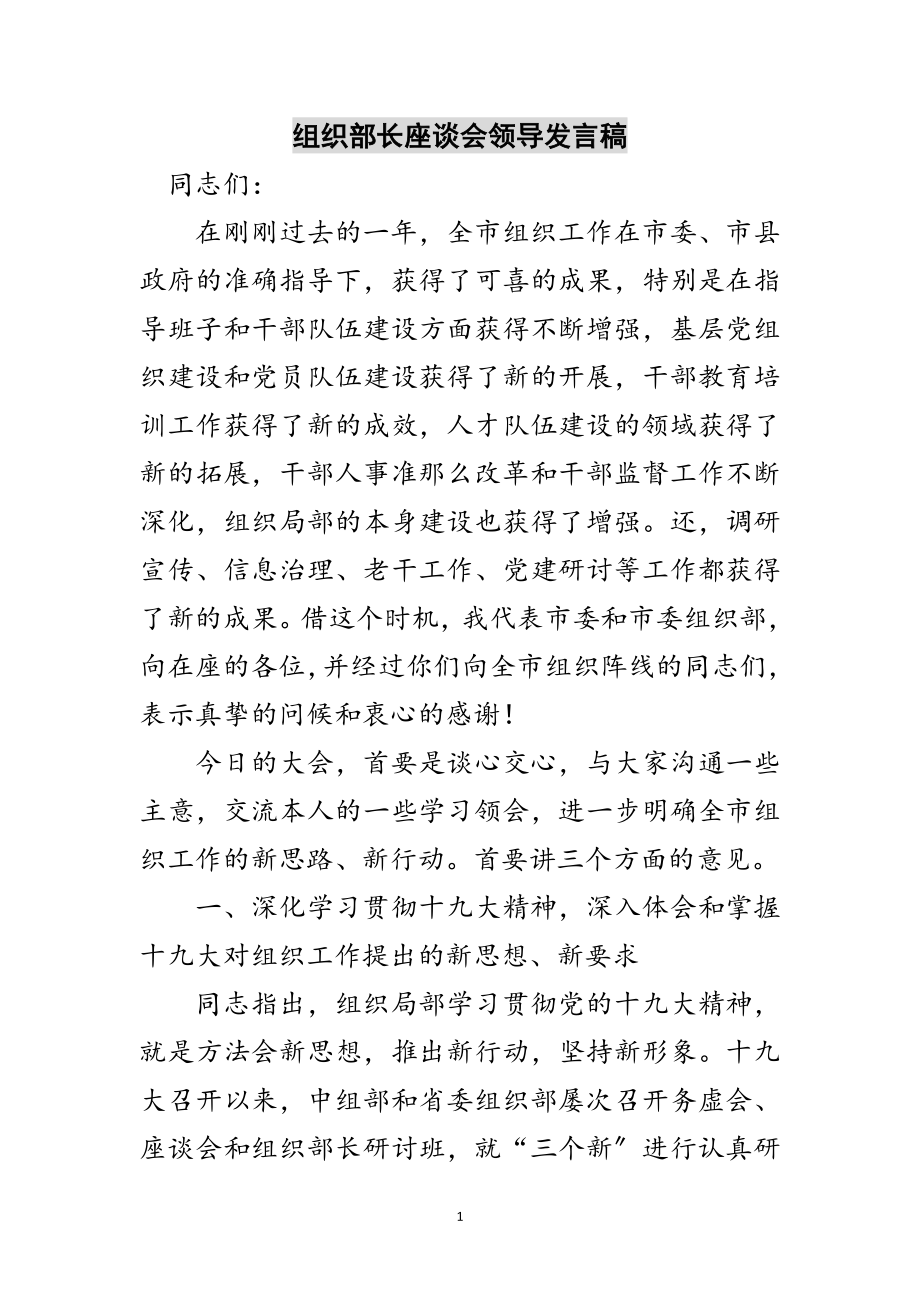 2023年组织部长座谈会领导发言稿范文.doc_第1页