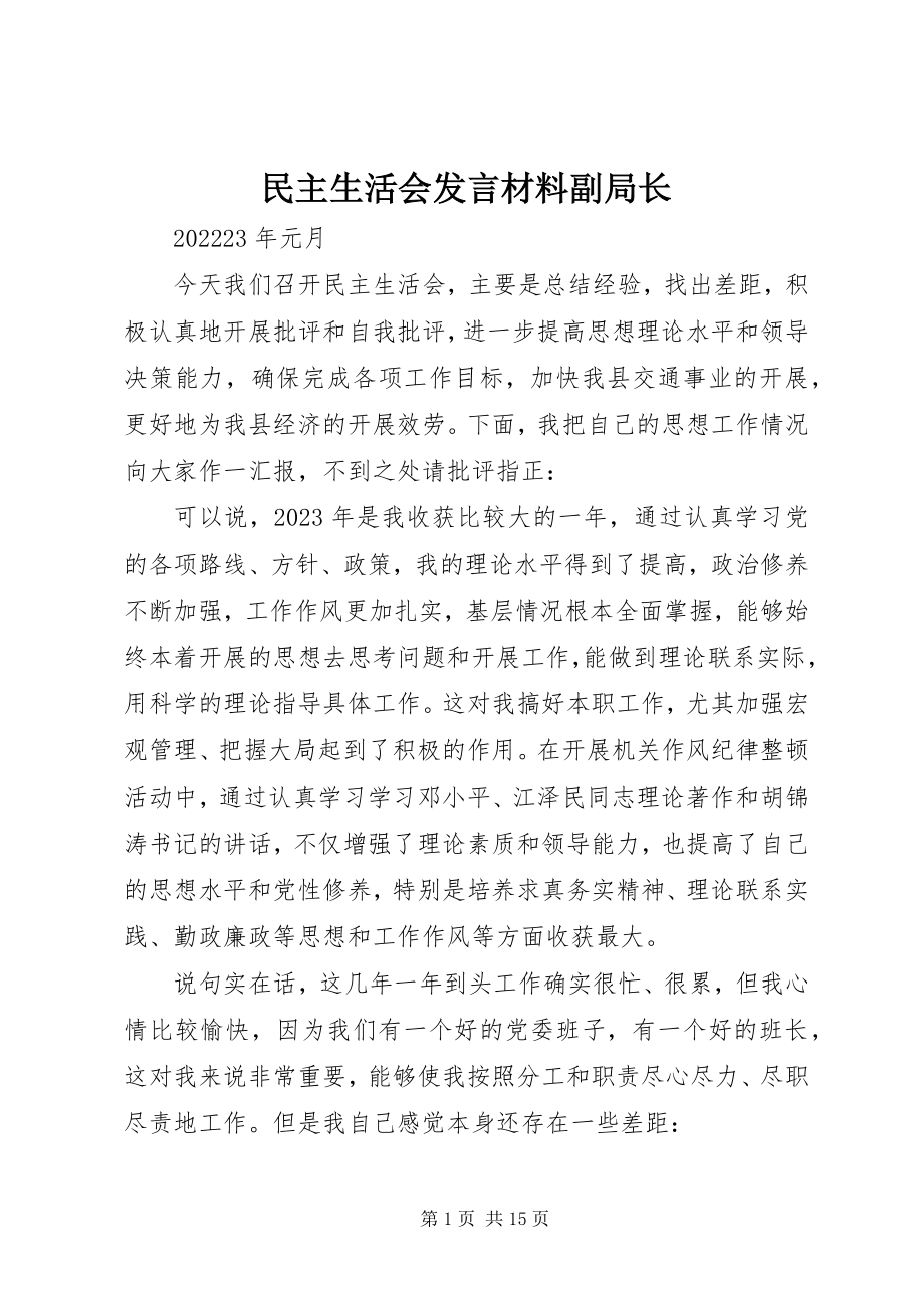 2023年民主生活会讲话材料副局长.docx_第1页