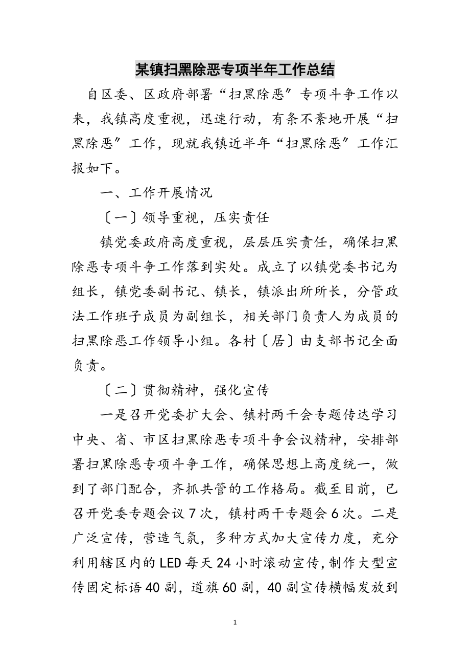 2023年某镇扫黑除恶专项半年工作总结范文.doc_第1页