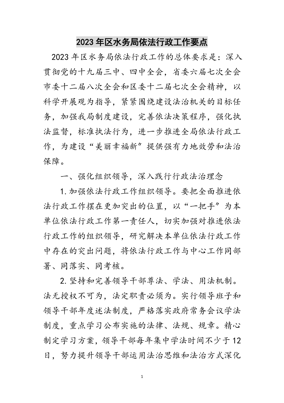 2023年年区水务局依法行政工作要点范文.doc_第1页