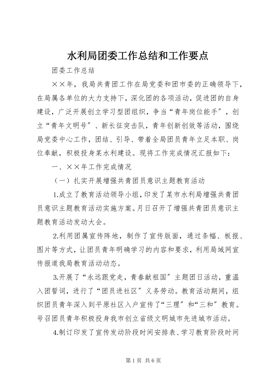 2023年水利局团委工作总结和工作要点.docx_第1页