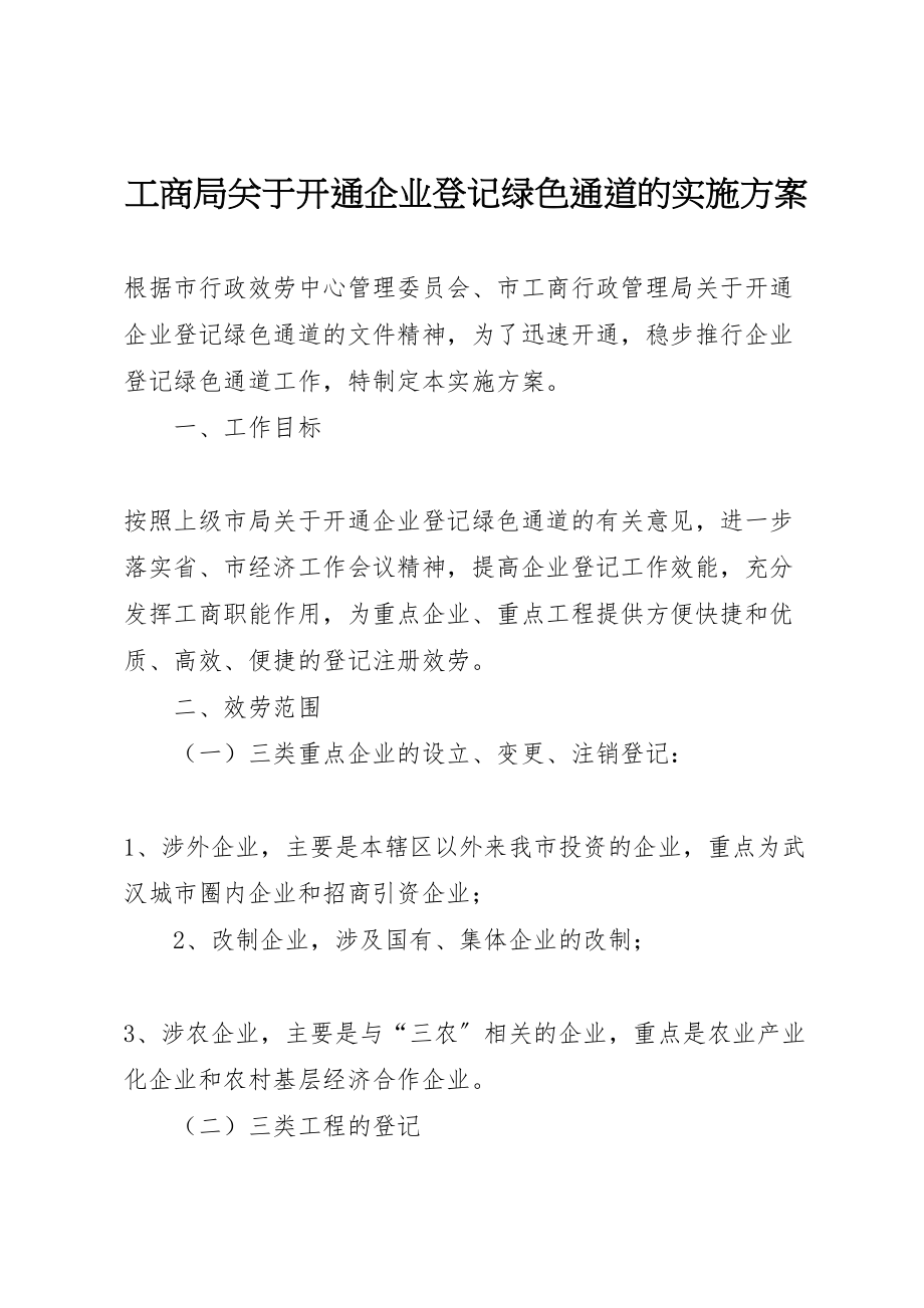 2023年工商局关于开通企业登记绿色通道的实施方案 5.doc_第1页