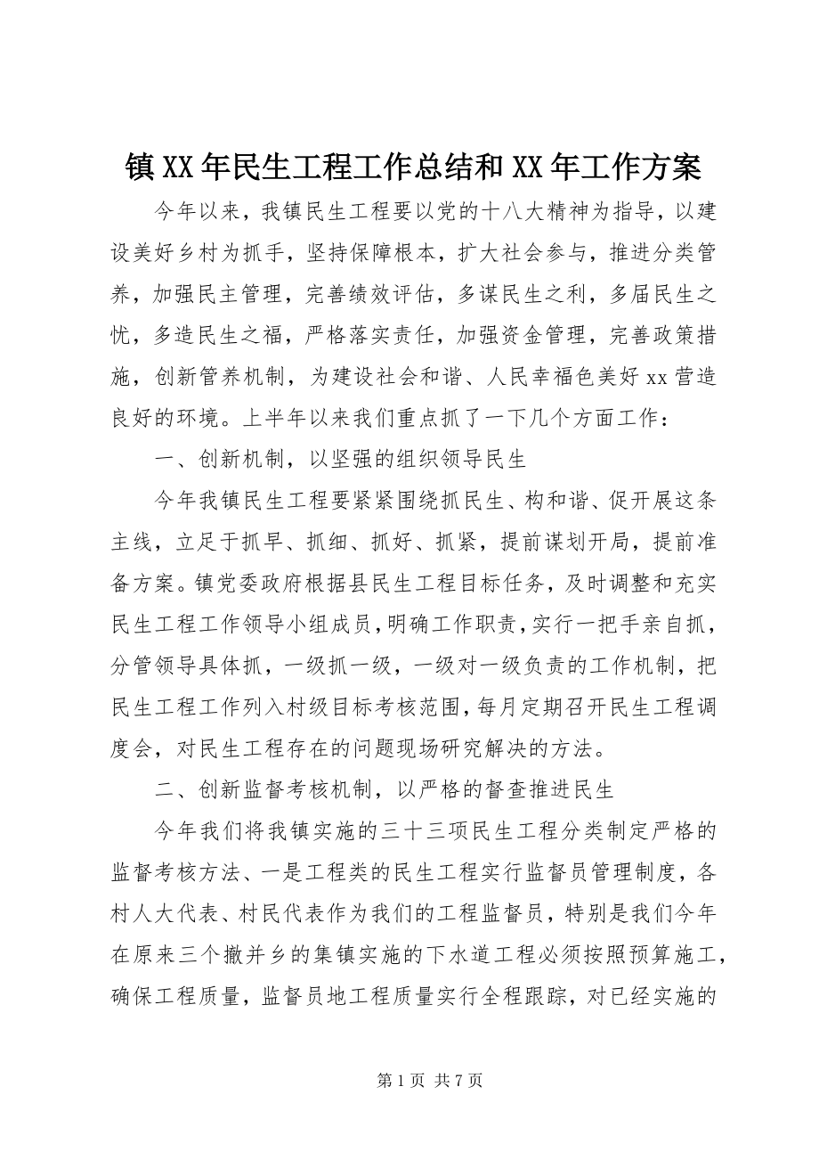 2023年镇民生工程工作总结和工作计划.docx_第1页