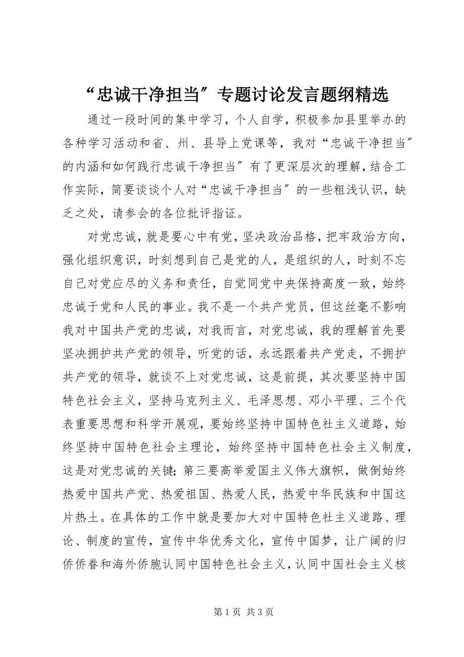 2023年“忠诚干净担当”专题讨论讲话题纲精选新编.docx_第1页