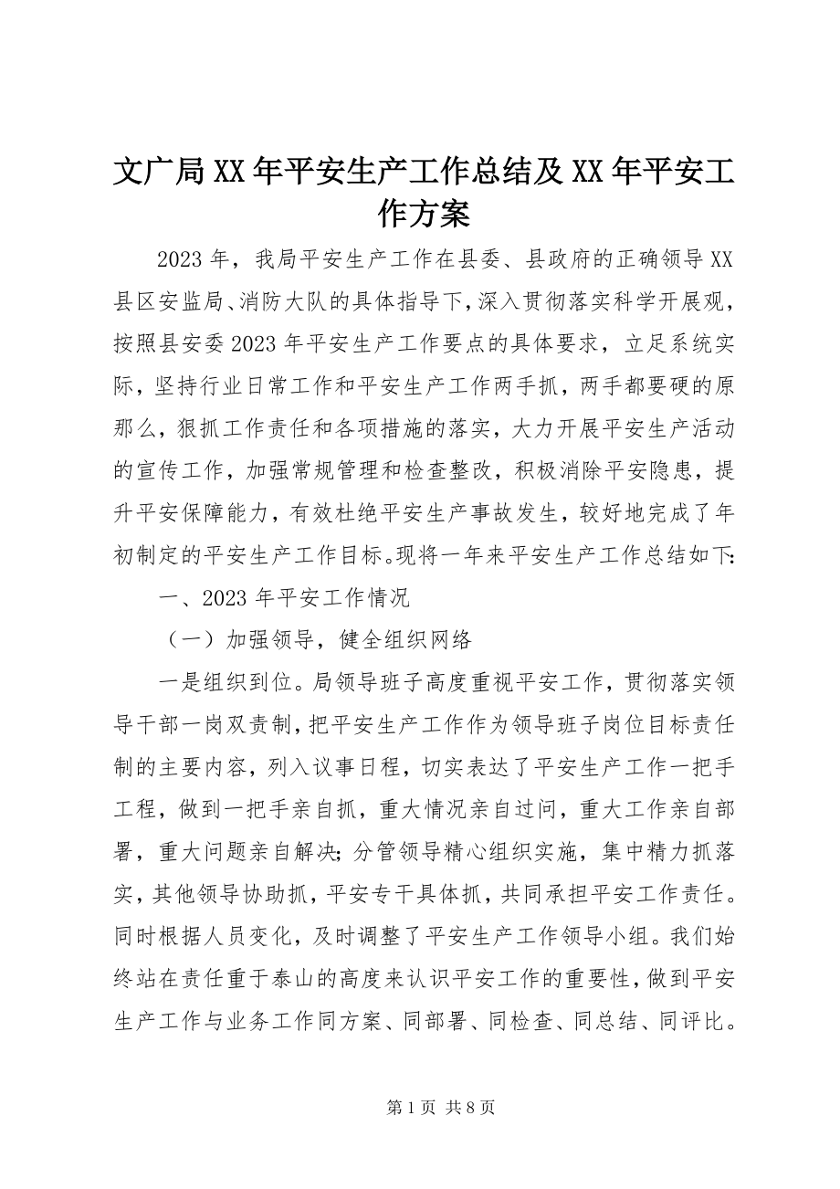 2023年文广局安全生产工作总结及安全工作计划.docx_第1页