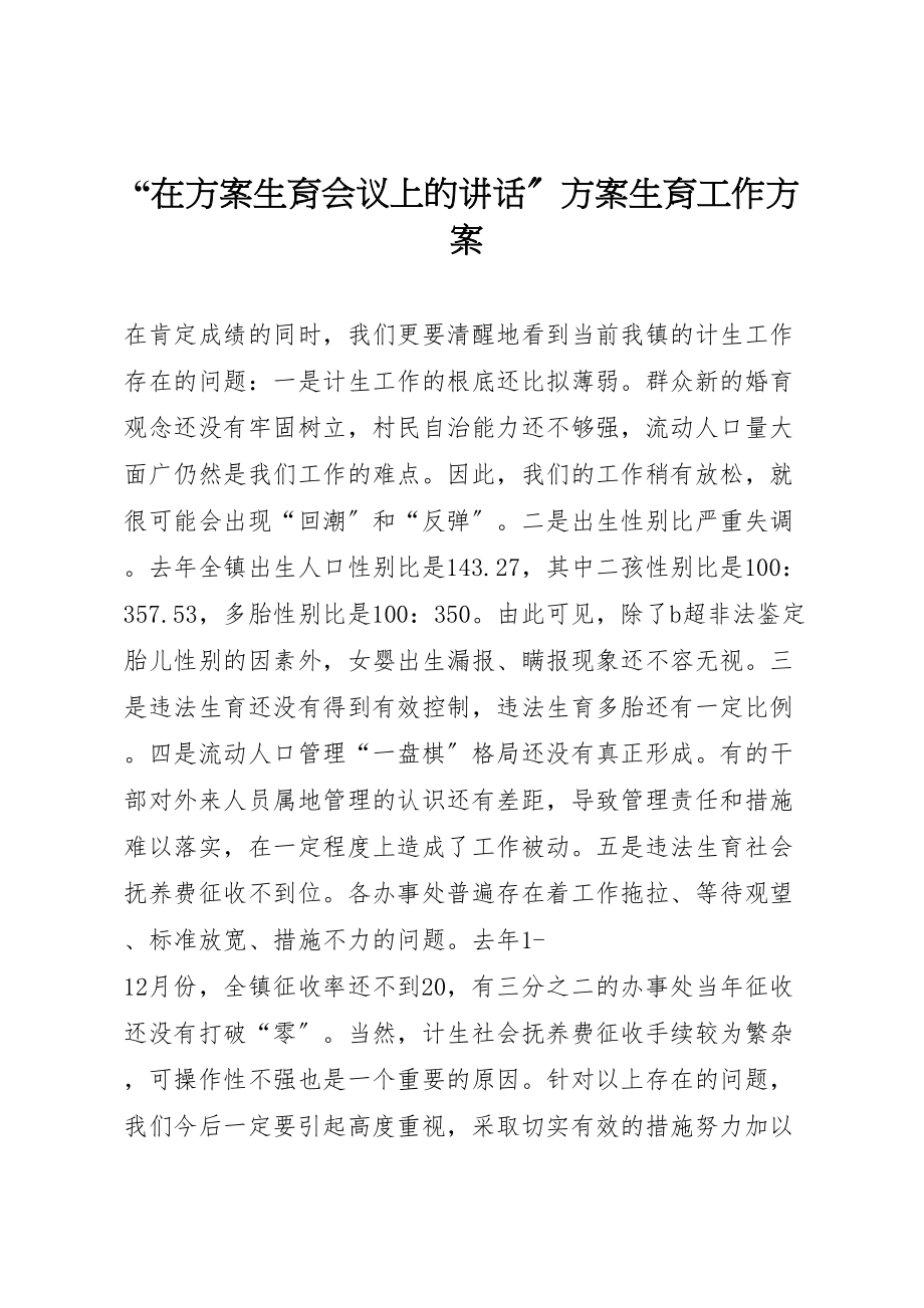 2023年在计划生育会议上的致辞计划生育工作计划新编.doc_第1页