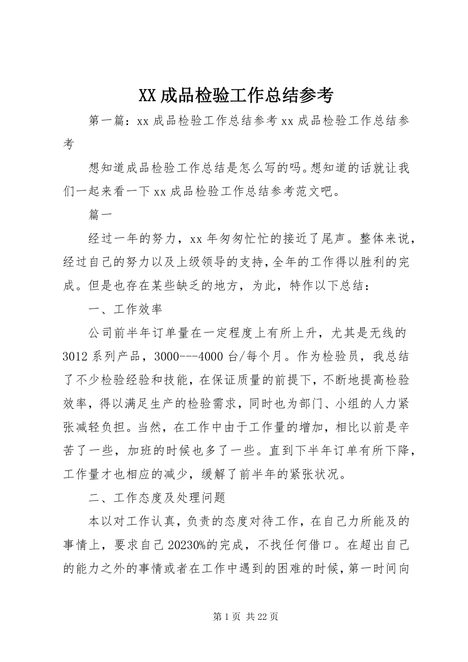 2023年XX成品检验工作总结参考新编.docx_第1页