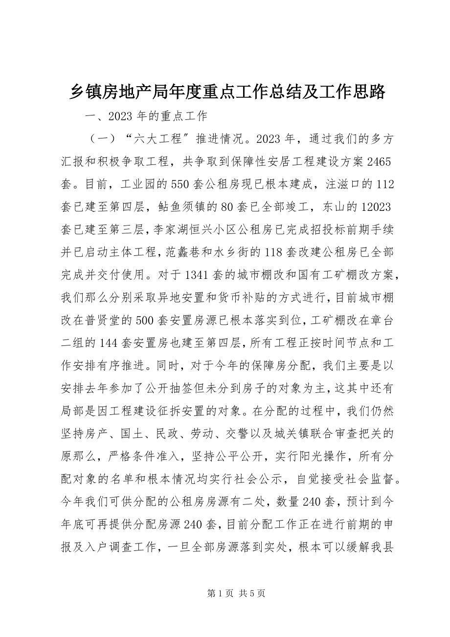 2023年乡镇房地产局年度重点工作总结及工作思路.docx_第1页