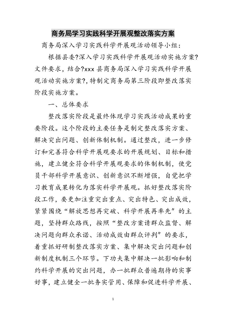 2023年商务局学习实践科学发展观整改落实方案范文.doc_第1页