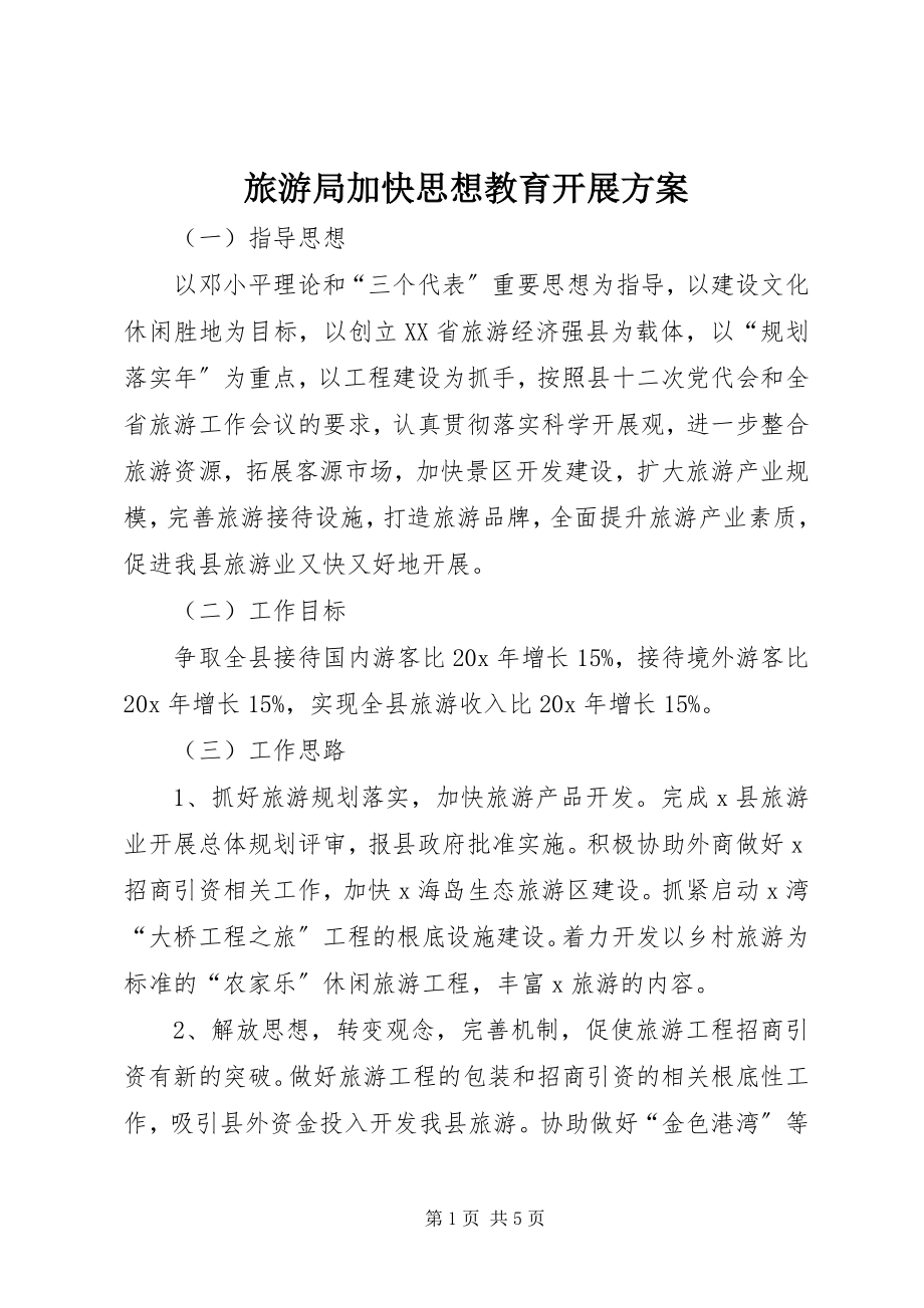 2023年旅游局加快思想教育发展计划.docx_第1页