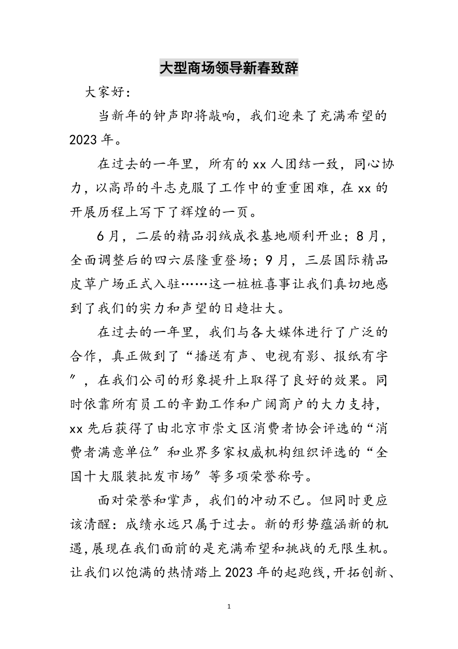 2023年大型商场领导新春致辞范文.doc_第1页