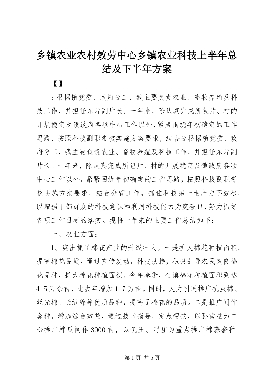 2023年乡镇农业农村服务中心乡镇农业科技上半年总结及下半年计划.docx_第1页