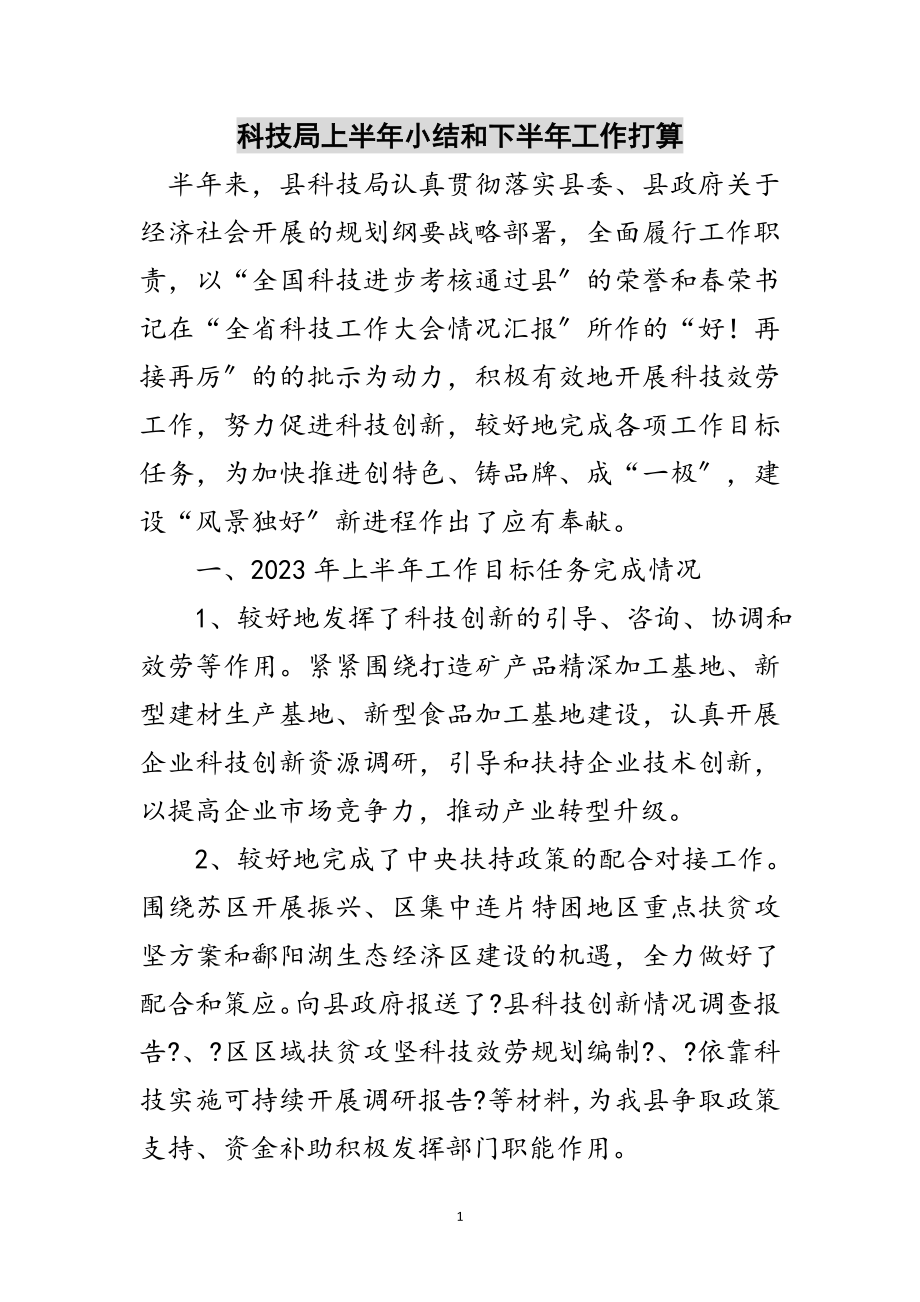 2023年科技局上半年小结和下半年工作打算范文.doc_第1页