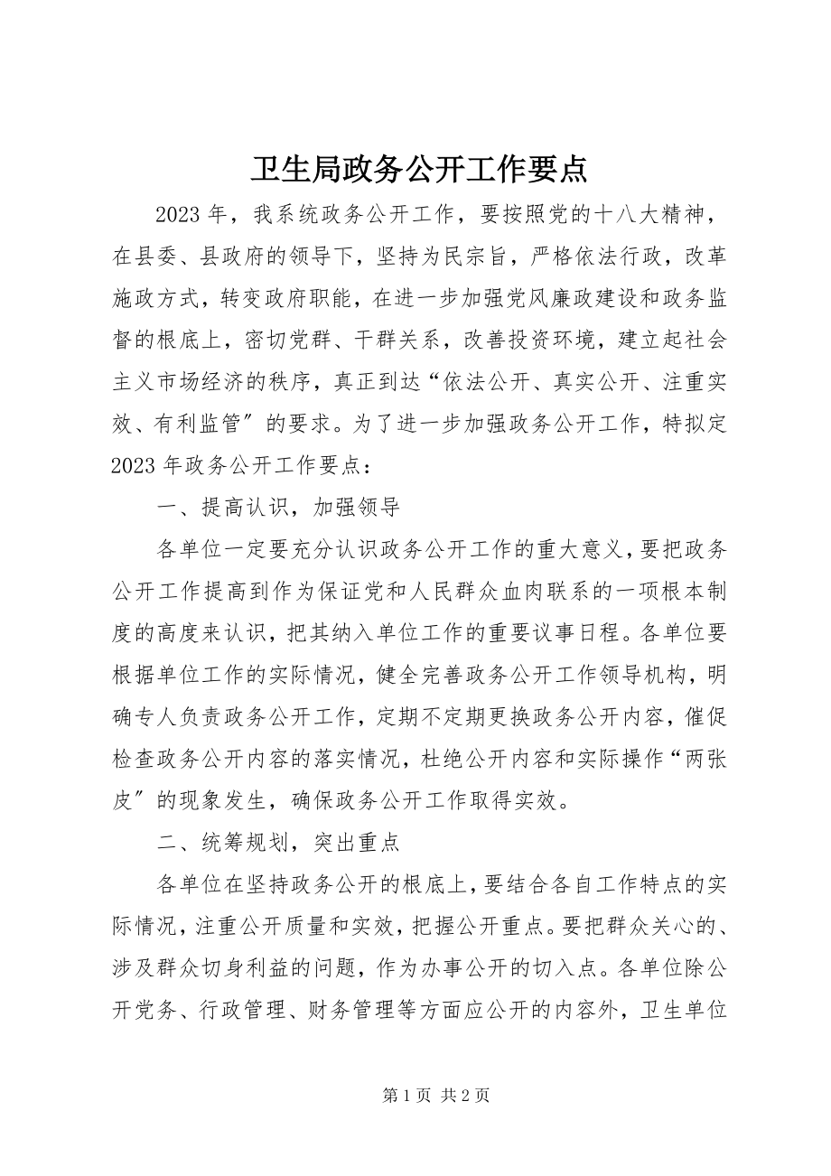 2023年卫生局政务公开工作要点.docx_第1页