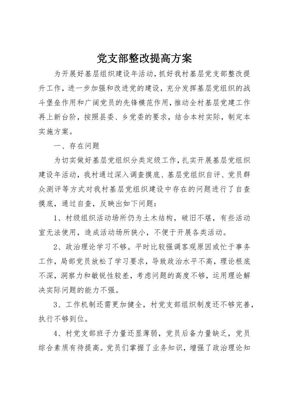 2023年党支部整改提高方案.docx_第1页