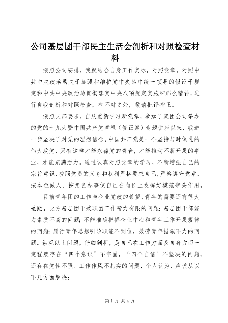 2023年公司基层团干部民主生活会剖析和对照检查材料.docx_第1页