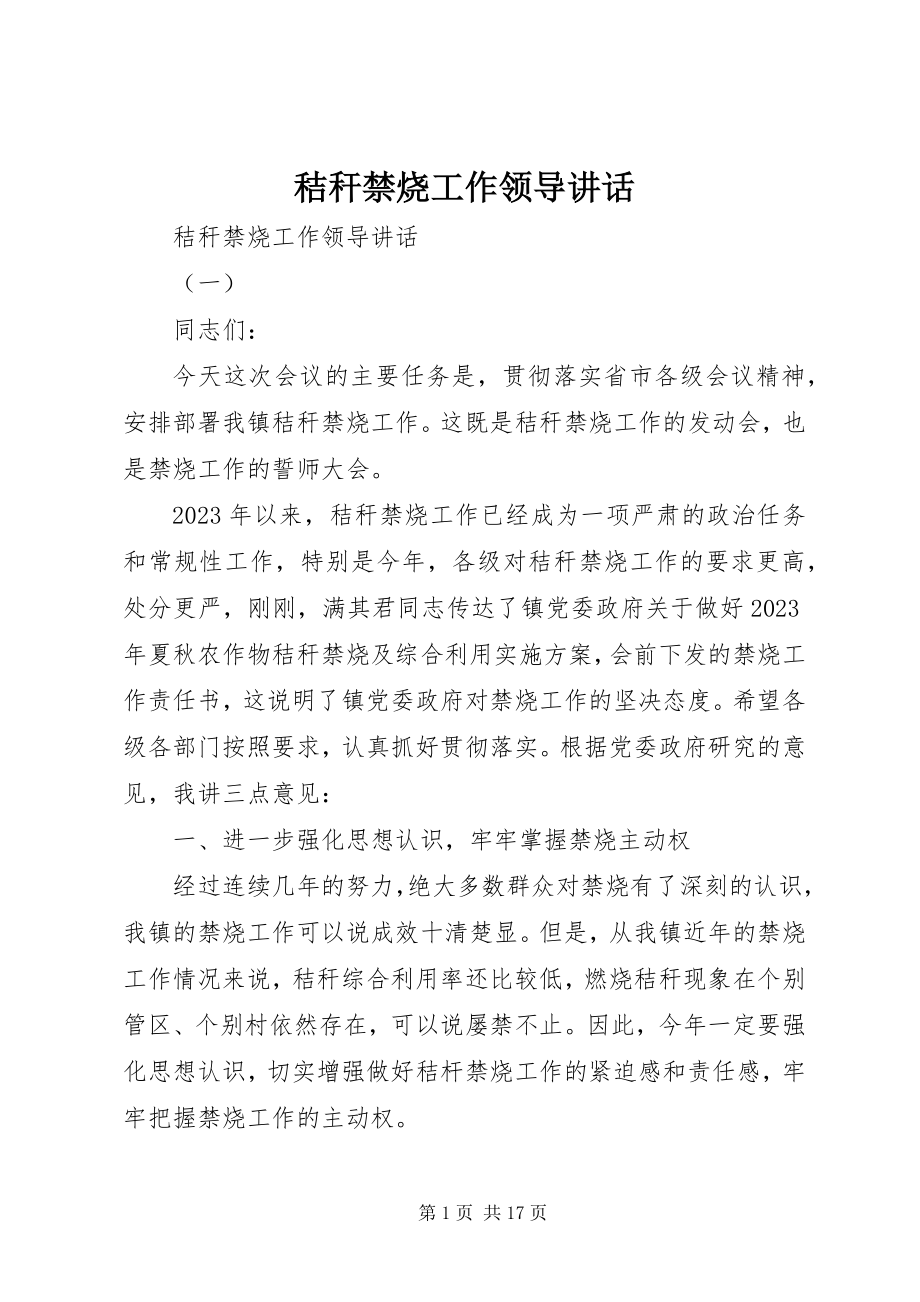 2023年秸秆禁烧工作领导致辞.docx_第1页