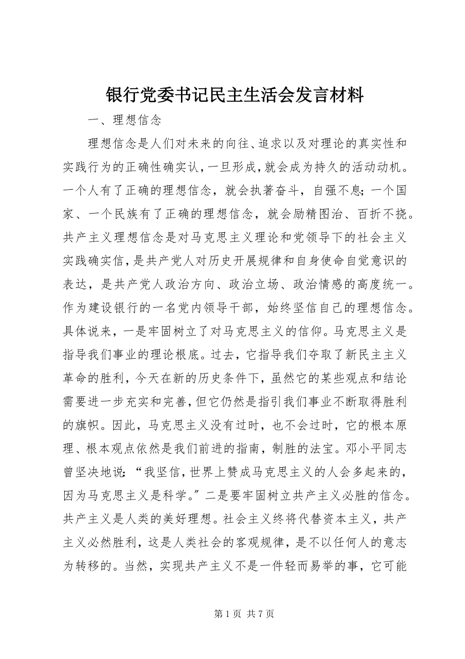 2023年银行党委书记民主生活会讲话材料.docx_第1页