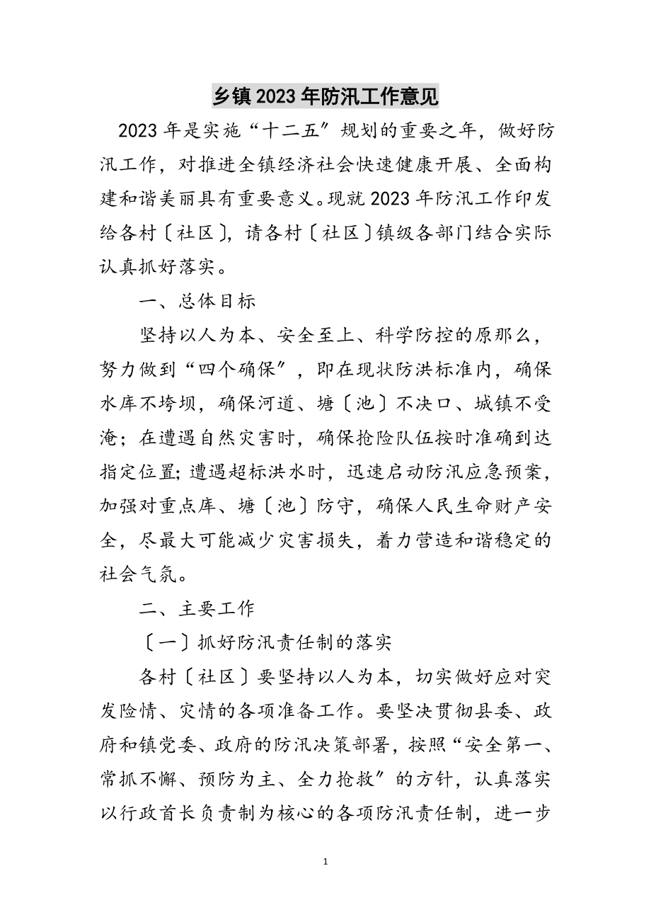 2023年乡镇年防汛工作意见范文.doc_第1页