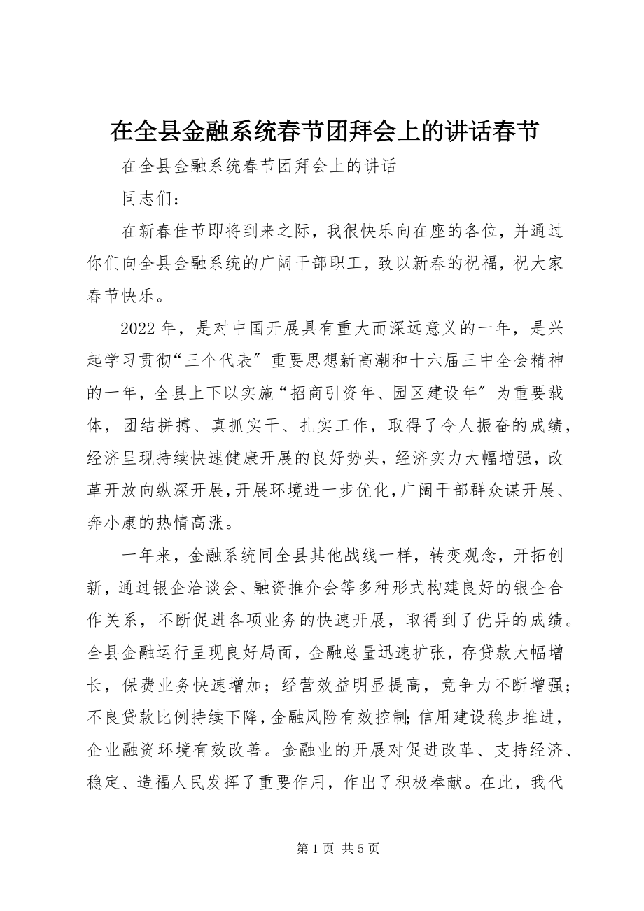 2023年在全县金融系统春节团拜会上的致辞春节.docx_第1页