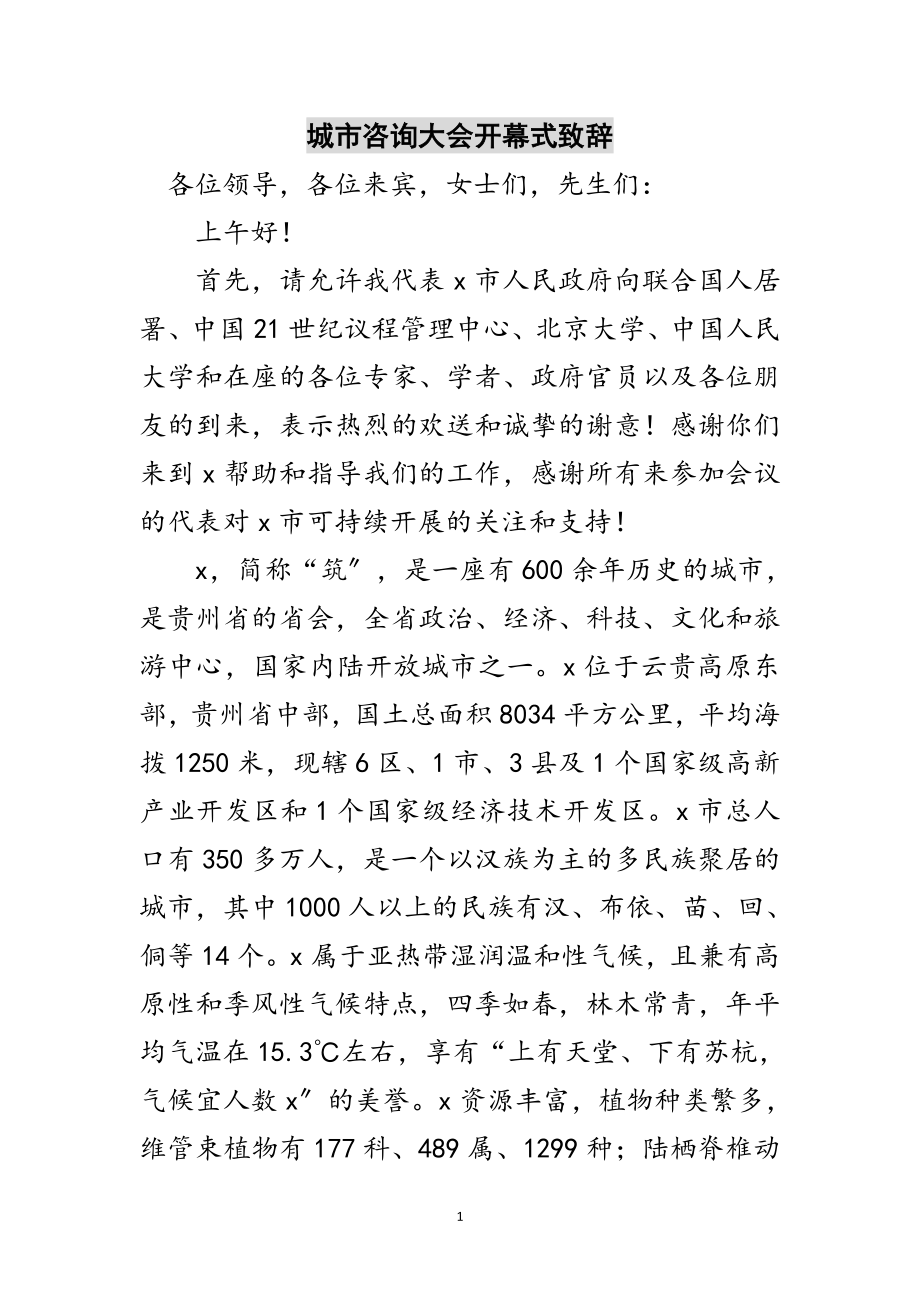 2023年城市咨询大会开幕式致辞范文.doc_第1页