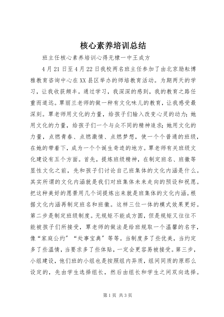 2023年核心素养培训总结.docx_第1页