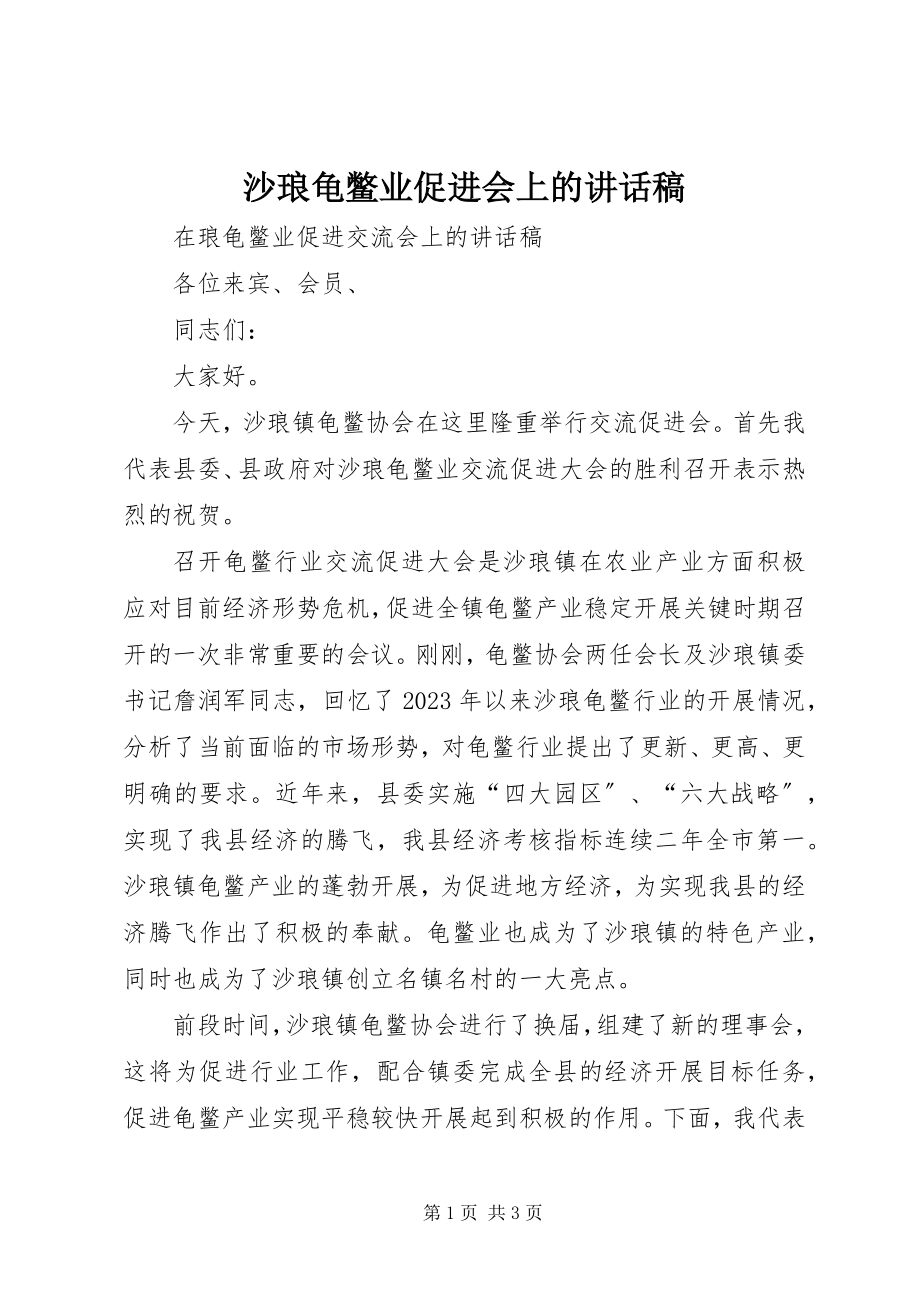 2023年沙琅龟鳖业促进会上的致辞稿.docx_第1页