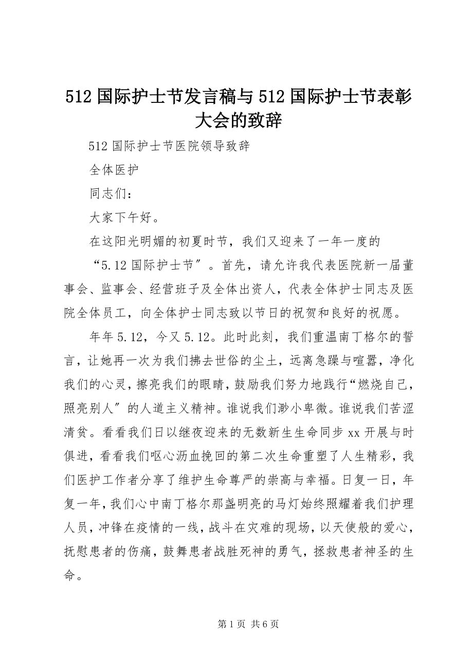 2023年52国际护士节讲话稿与52国际护士节表彰大会的致辞新编.docx_第1页