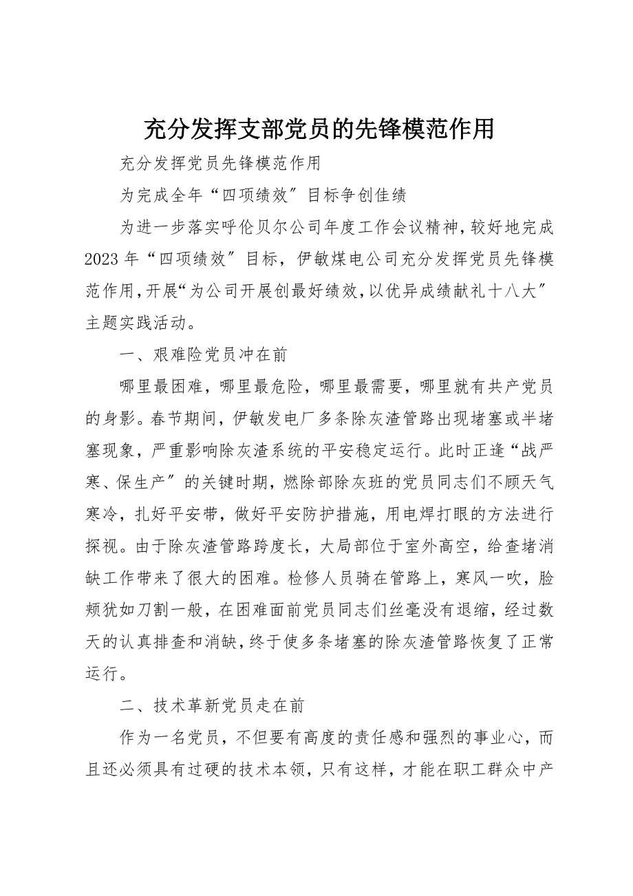 2023年充分发挥支部党员的先锋模范作用.docx_第1页