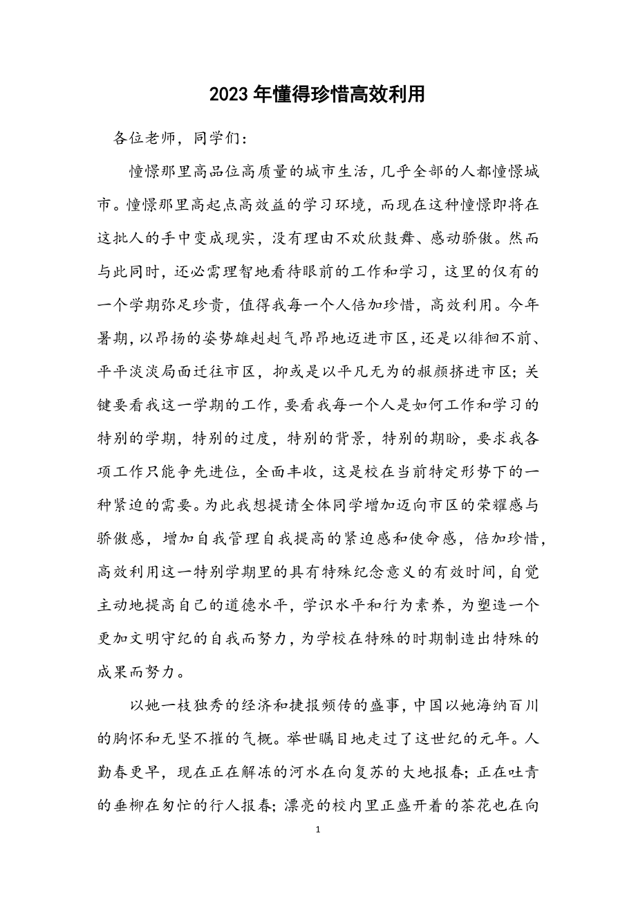 2023年懂得珍惜高效利用.docx_第1页