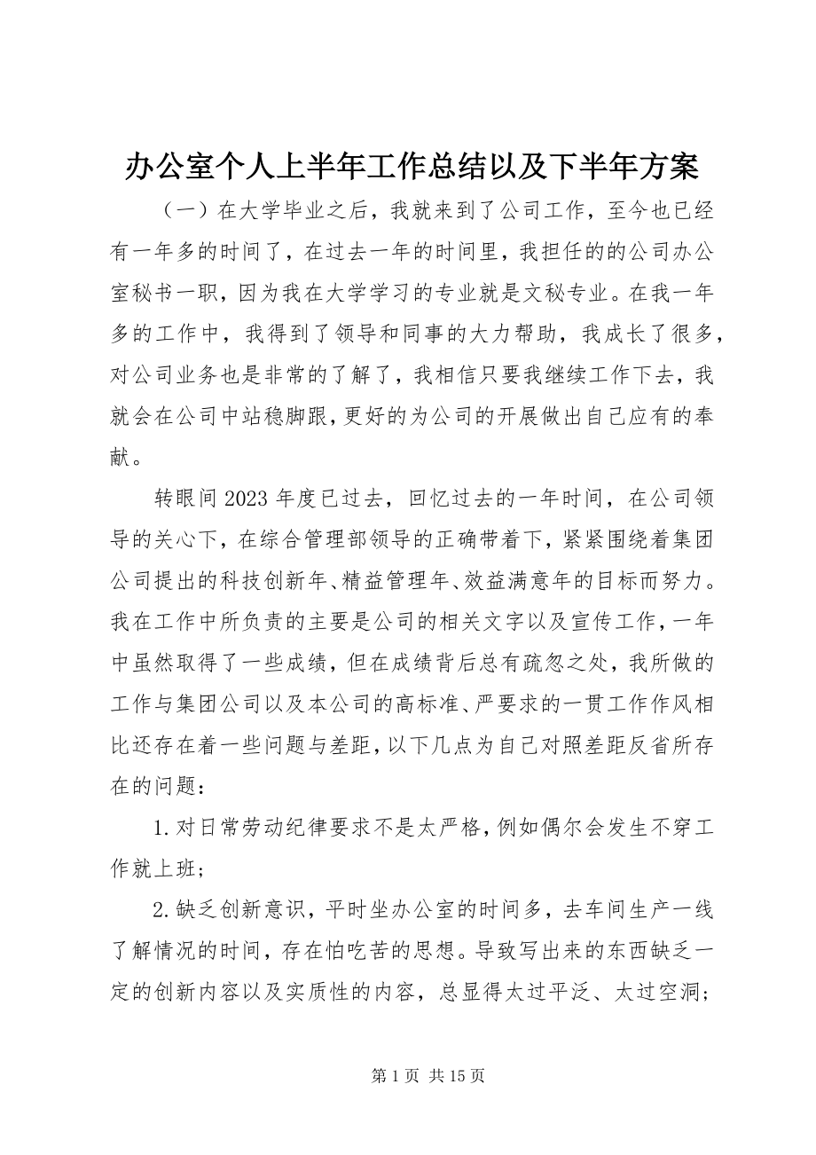 2023年办公室个人上半年工作总结以及下半年计划新编.docx_第1页