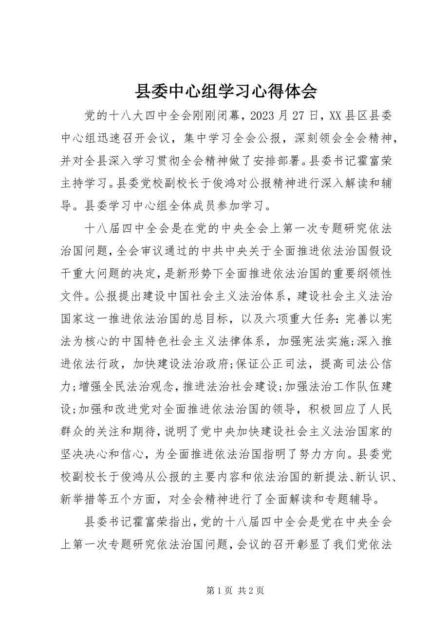 2023年县委中心组学习心得体会.docx_第1页