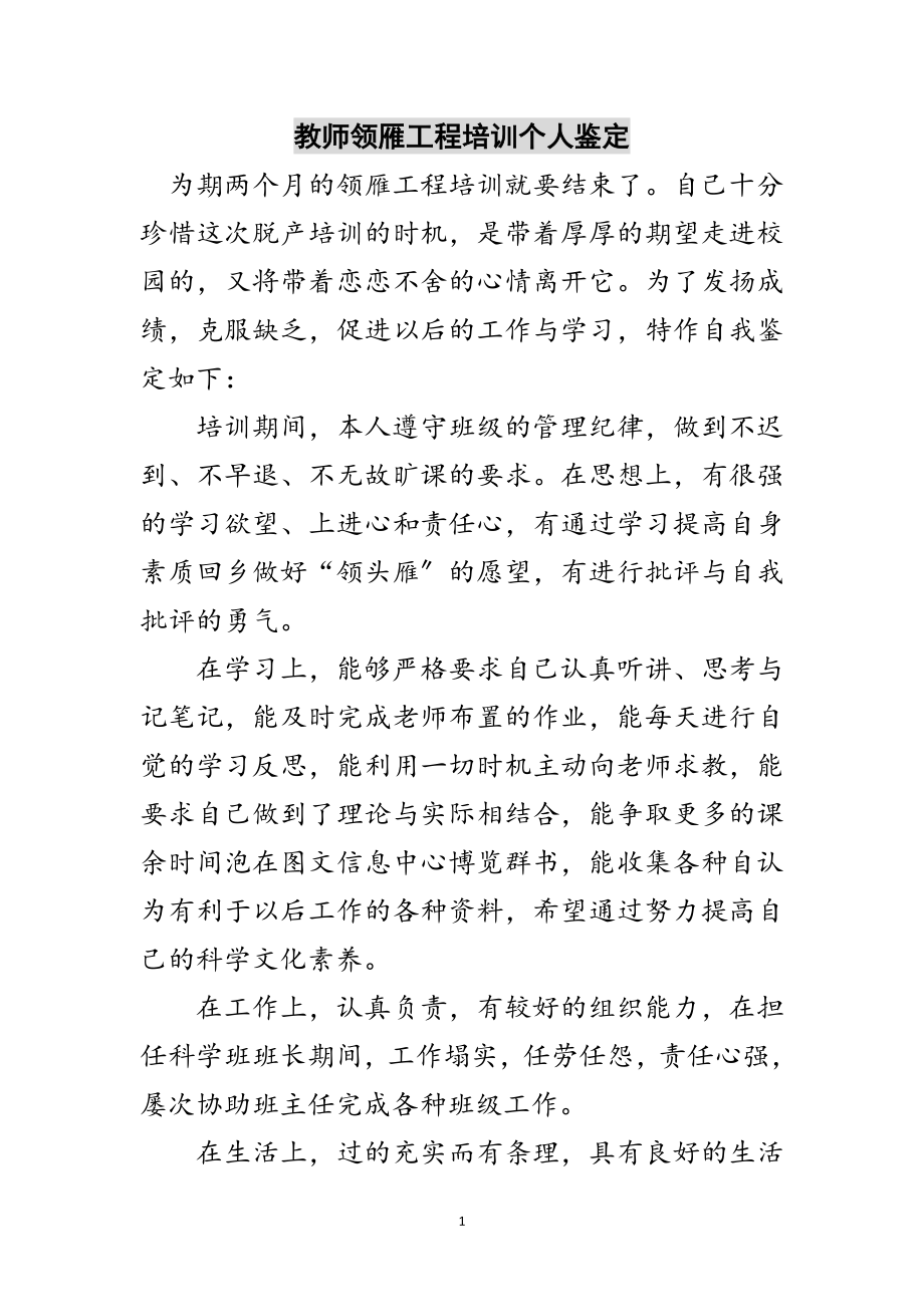 2023年教师领雁工程培训个人鉴定范文.doc_第1页