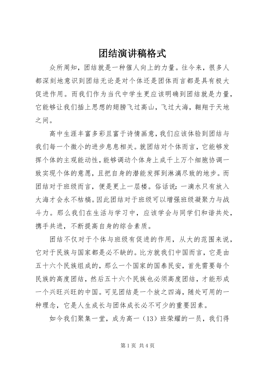 2023年团结演讲稿格式.docx_第1页