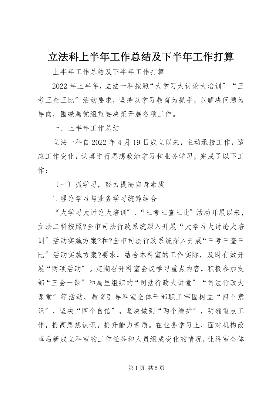 2023年立法科上半年工作总结及下半工作打算.docx_第1页