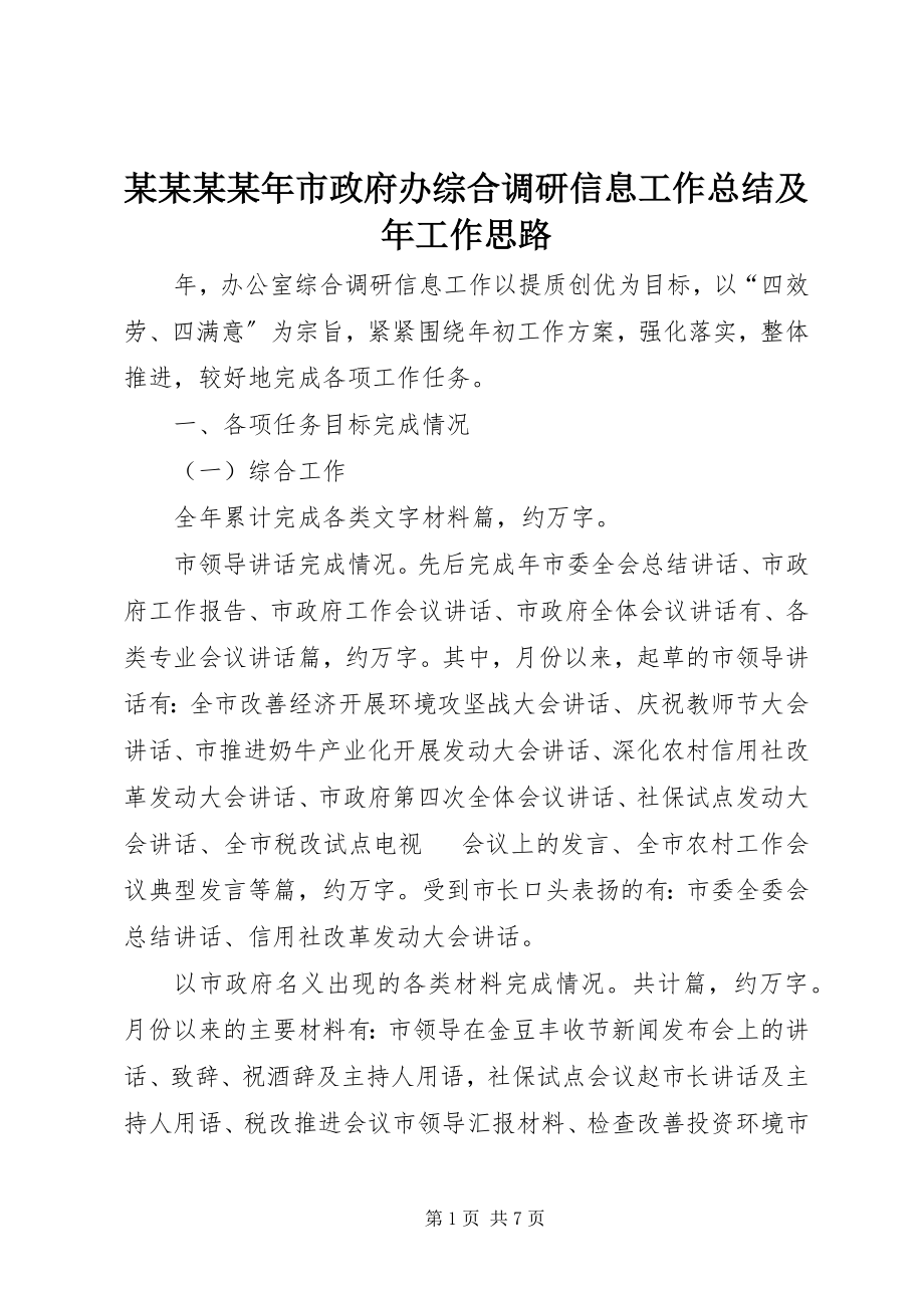 2023年某某某市政府办综合调研信息工作总结及工作思路.docx_第1页